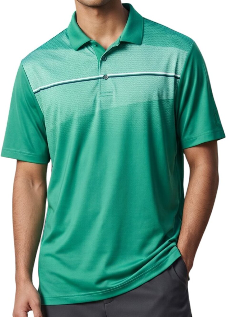 PGA TOUR Men's Green Pro Series Athletic Fit Short Sleeve Golf Polo - Size Large